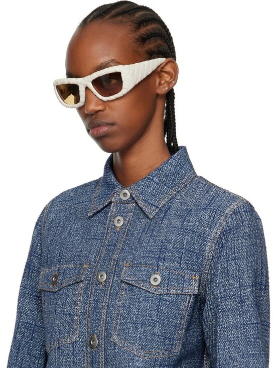 Bottega Veneta Unisex Sunglasses Chalk White Brown Pattern Rectangle BV1303S 006 main image 8